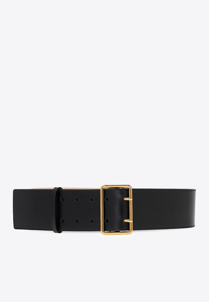 Alexander McQueen Double-Buckle Wide Leather Belt Black 621405 1BR0T-1000