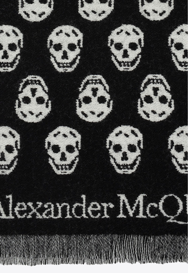 Alexander McQueen Skull Print Wool Scarf Black 624425 3200Q-1078