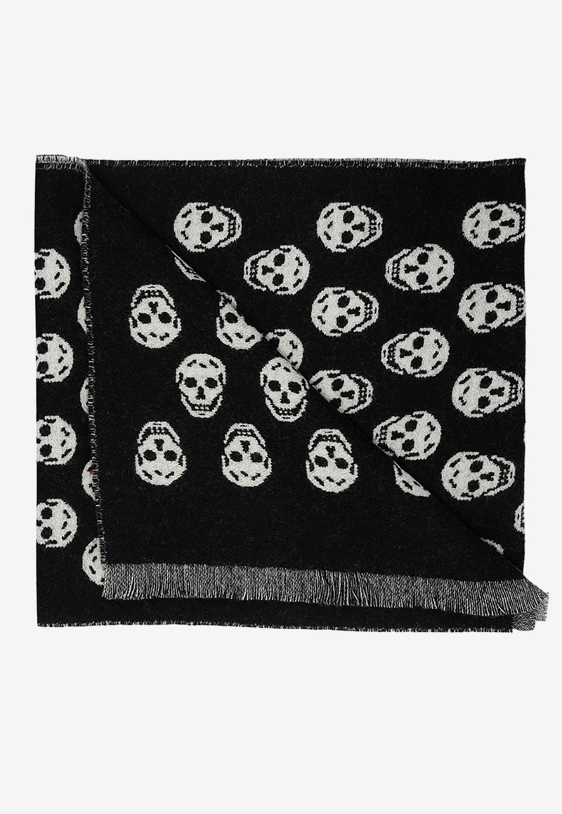 Alexander McQueen Skull Print Wool Scarf Black 624425 3200Q-1078