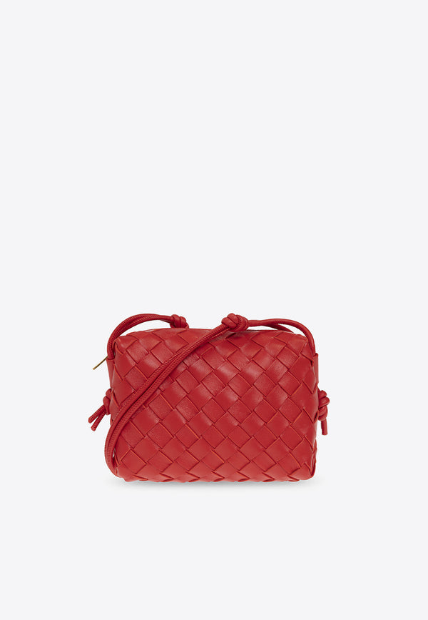 Bottega Veneta Mini Loop Crossbody Bag in Intrecciato Leather Red 723547 V1G11-6572
