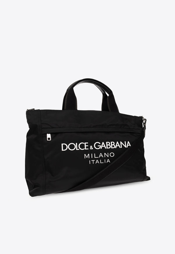 Dolce & Gabbana Sicilia DNA Rubberized Logo Nylon Holdall Bag Black BM2125 AG182-8B956