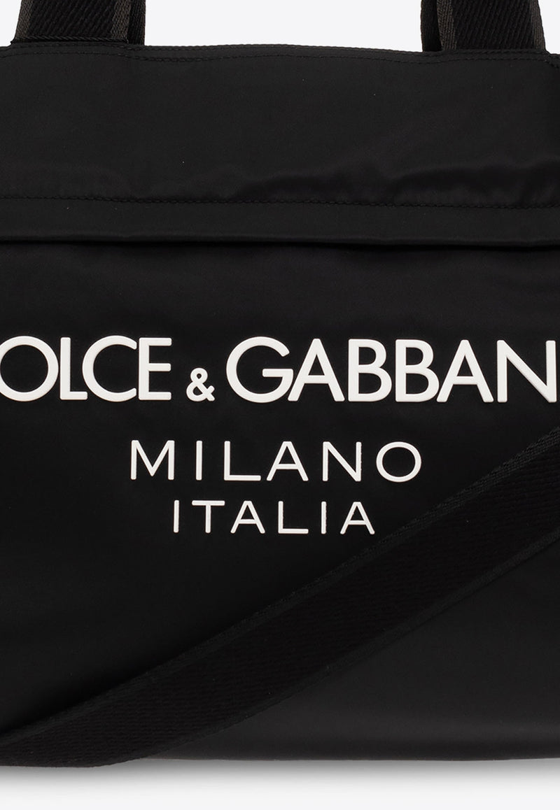 Dolce & Gabbana Sicilia DNA Rubberized Logo Nylon Holdall Bag Black BM2125 AG182-8B956