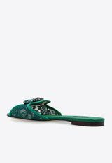 Dolce & Gabbana Bianca Crystal Lace Flat Sandals Emerald CQ0023 AG667-8M072