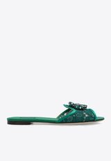 Dolce & Gabbana Bianca Crystal Lace Flat Sandals Emerald CQ0023 AG667-8M072