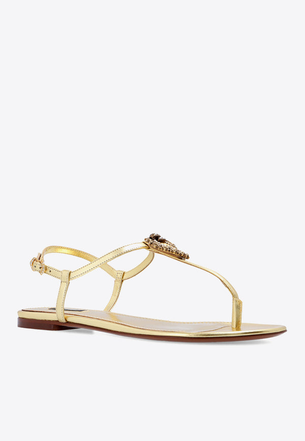 Dolce & Gabbana Devotion Thong Flat Sandals in Metallic Leather Gold CQ0353 A1016-89869
