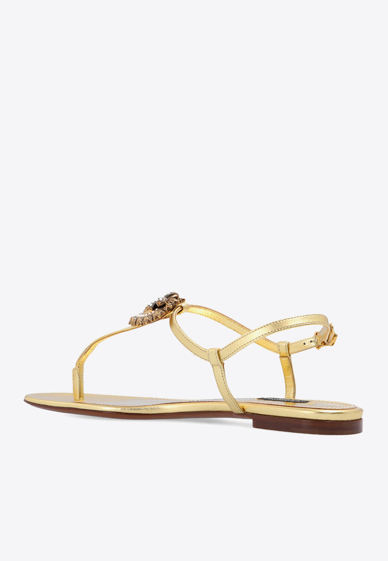 Dolce & Gabbana Devotion Thong Flat Sandals in Metallic Leather Gold CQ0353 A1016-89869