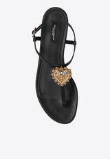 Dolce & Gabbana Devotion Thong Flat Sandals in Calf Leather Black CQ0353 AX191-80999