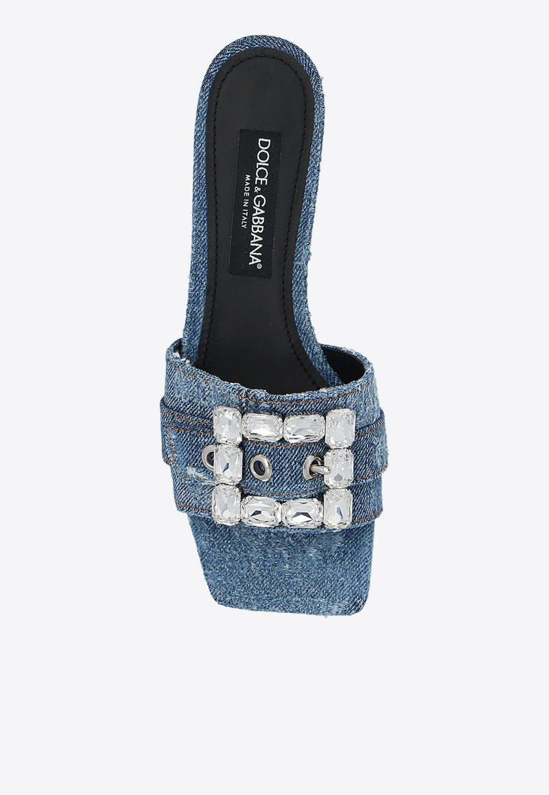 Dolce & Gabbana Patchwork Denim Flat Sandals with Rhinestone Embellishments Blue CQ0538 AY841-8H618