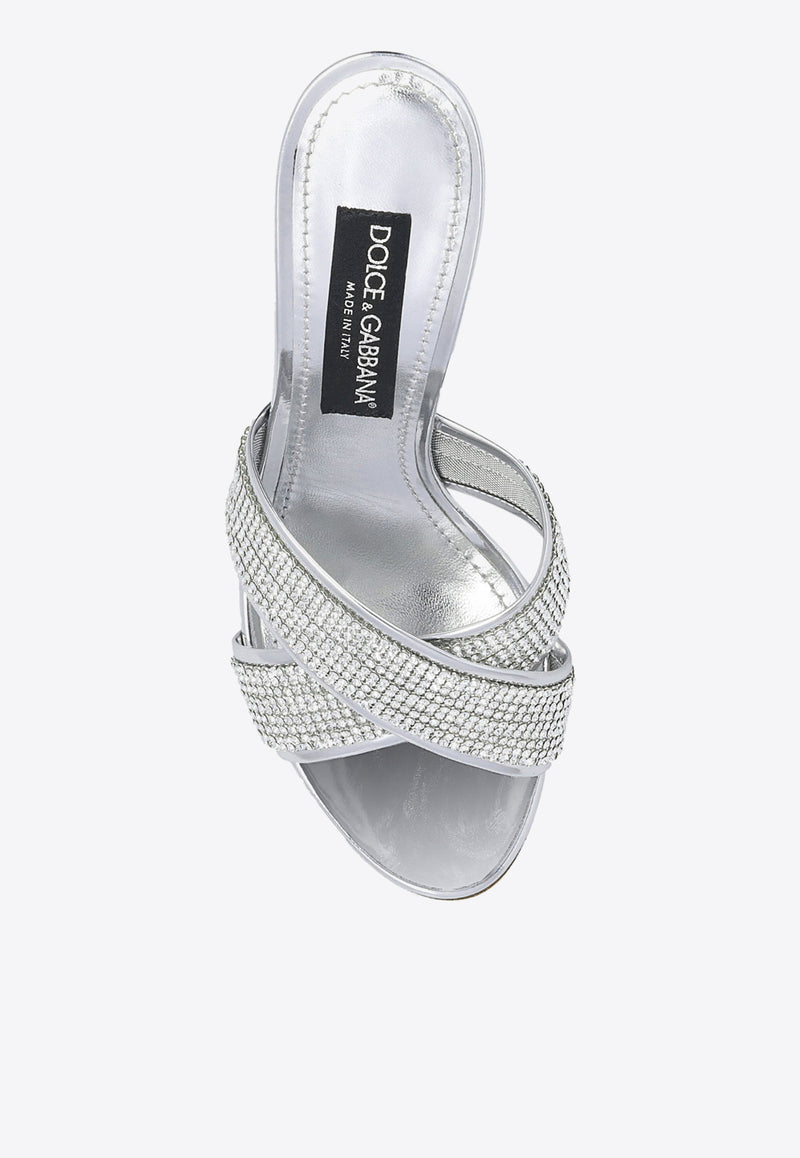 Dolce & Gabbana Kiera 85 Crystal Mesh Mules Silver CR1225 AY021-8B672