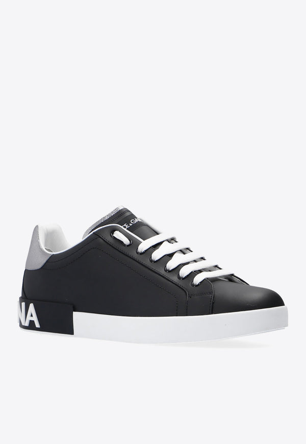 Dolce & Gabbana Portofino Leather Low-Top Sneakers Black CS1760 AH527-8B979