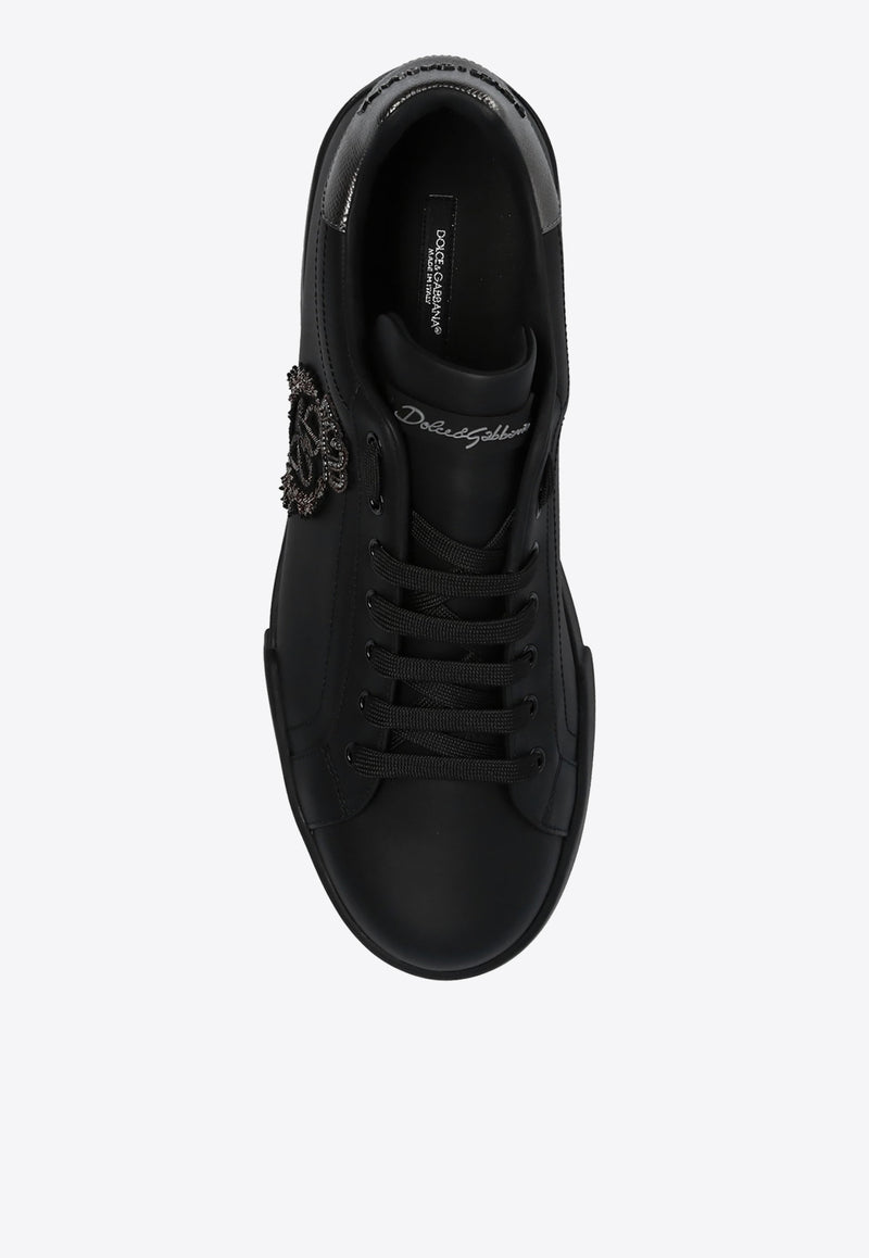 Dolce & Gabbana Portofino Low-Top Sneakers with Dg Crown Patch Black CS1761 AH164-8B979