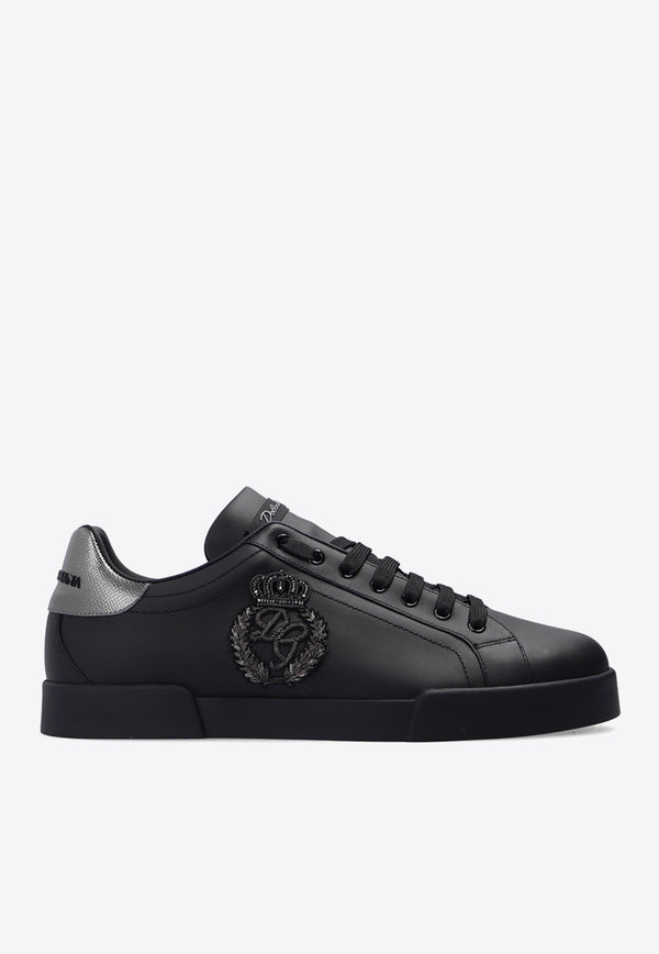 Dolce & Gabbana Portofino Low-Top Sneakers with Dg Crown Patch Black CS1761 AH164-8B979