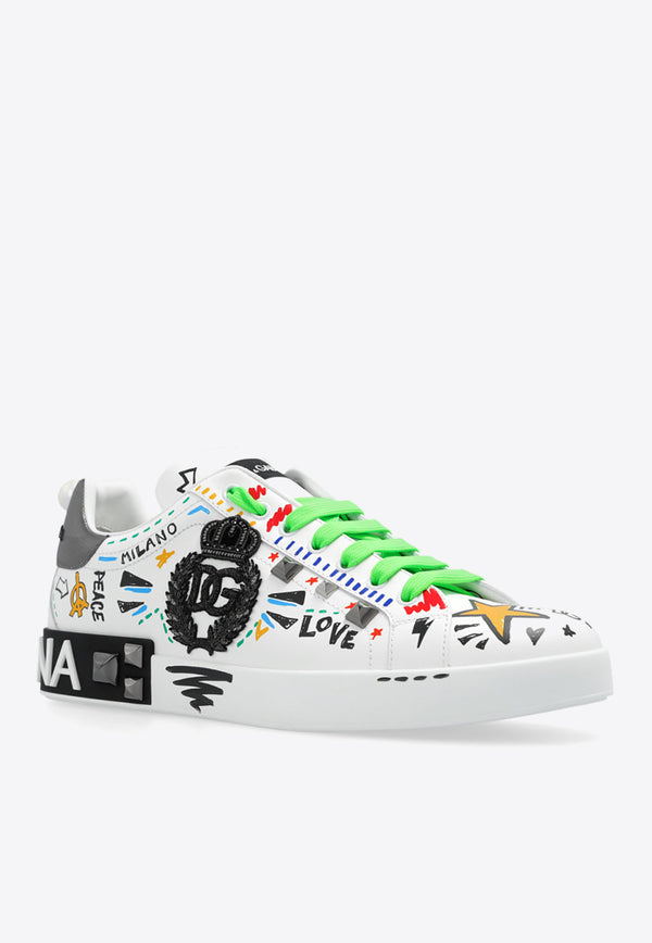 Dolce & Gabbana Portofino Graffiti Print Nappa Leather Sneakers Multicolor CS1772 AH502-HWF57