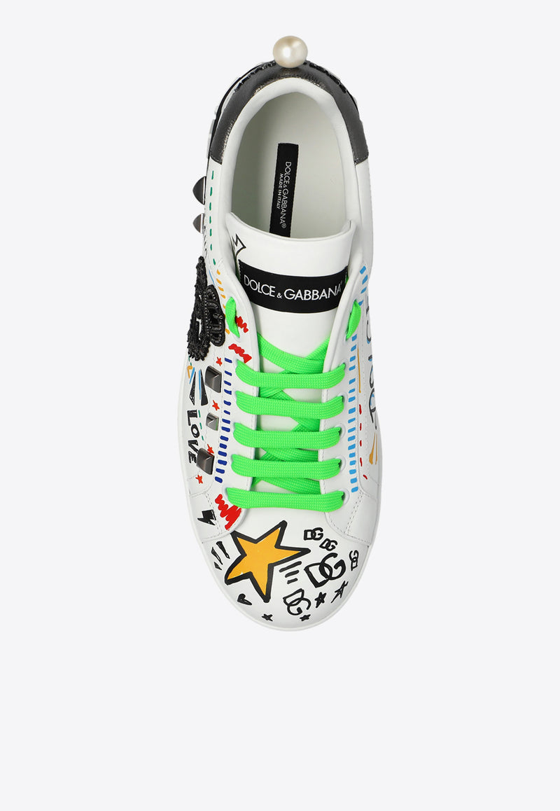 Dolce & Gabbana Portofino Graffiti Print Nappa Leather Sneakers Multicolor CS1772 AH502-HWF57