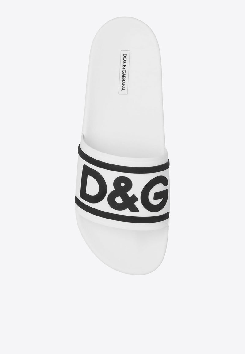 Dolce & Gabbana DG Logo Rubber Sliders White CS2072 AQ858-89697