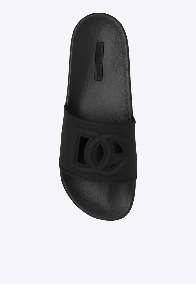Dolce & Gabbana DG Logo Rubber Beach Slides Black CS2079 AO666-80999