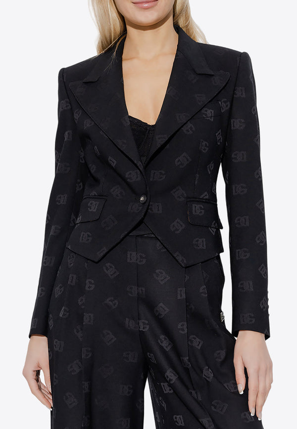 Dolce & Gabbana DG Logo Wool Jacquard Cropped Blazer Black F29UAT FJBAK-N0000