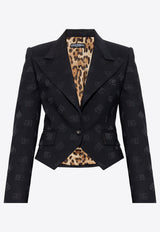 Dolce & Gabbana DG Logo Wool Jacquard Cropped Blazer Black F29UAT FJBAK-N0000