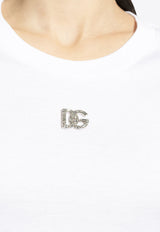 Dolce & Gabbana Crystal Embellished Logo Crewneck T-Shirt F8T00Z G7B3U-W0800 White