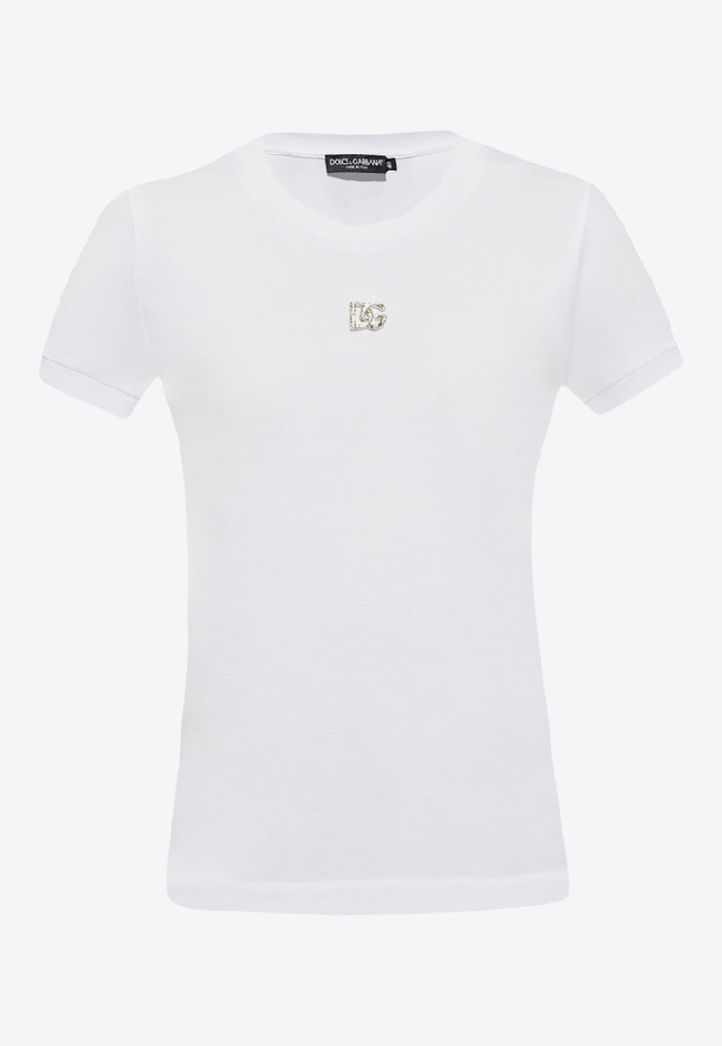 Dolce & Gabbana Crystal Embellished Logo Crewneck T-Shirt F8T00Z G7B3U-W0800 White