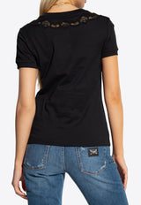 Dolce & Gabbana Logo Embellished T-shirt with Lace Inserts F8T66Z G7H1Z-N0000 Black