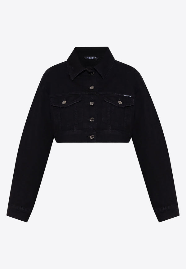 Dolce & Gabbana Logo Patch Button-Up Denim Jacket F9M02D G8DK9-S9001 Black