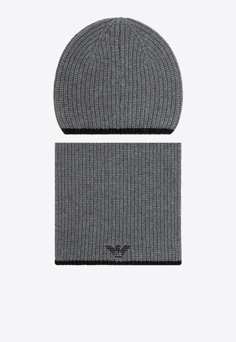 Emporio Armani Knitted Beanie and Scarf Set Gray 628004 CC984-00041