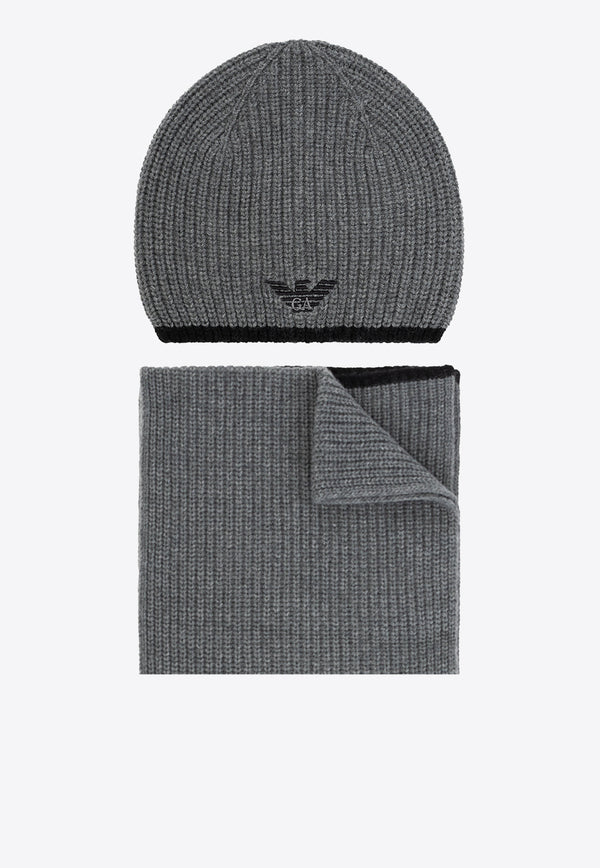 Emporio Armani Knitted Beanie and Scarf Set Gray 628004 CC984-00041