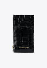 Alexander McQueen Skull Croc-Embossed Leather Zip Cardholder Black 632037 1JMFG-1050