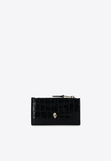 Alexander McQueen Skull Croc-Embossed Leather Zip Cardholder Black 632037 1JMFG-1050