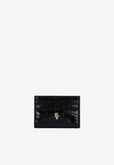 Alexander McQueen Skull Croc-Embossed Leather Cardholder Black 632038 1JMFG-1050