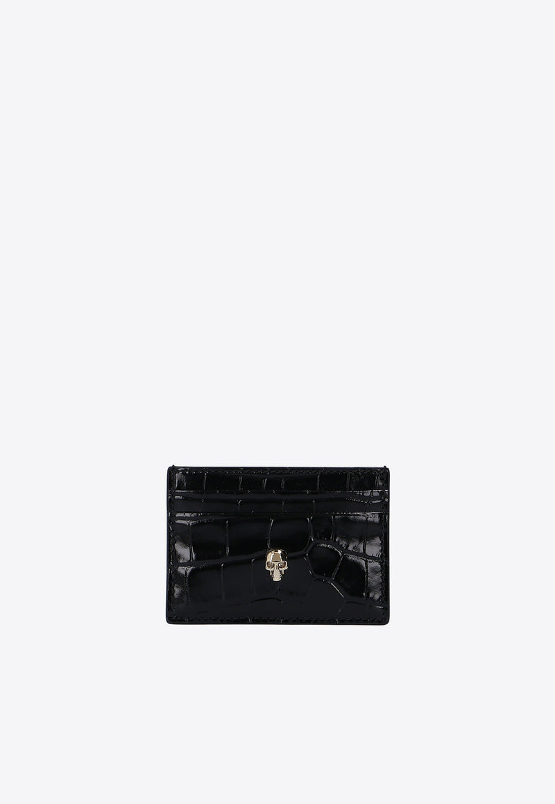 Alexander McQueen Skull Croc-Embossed Leather Cardholder Black 632038 1JMFG-1050