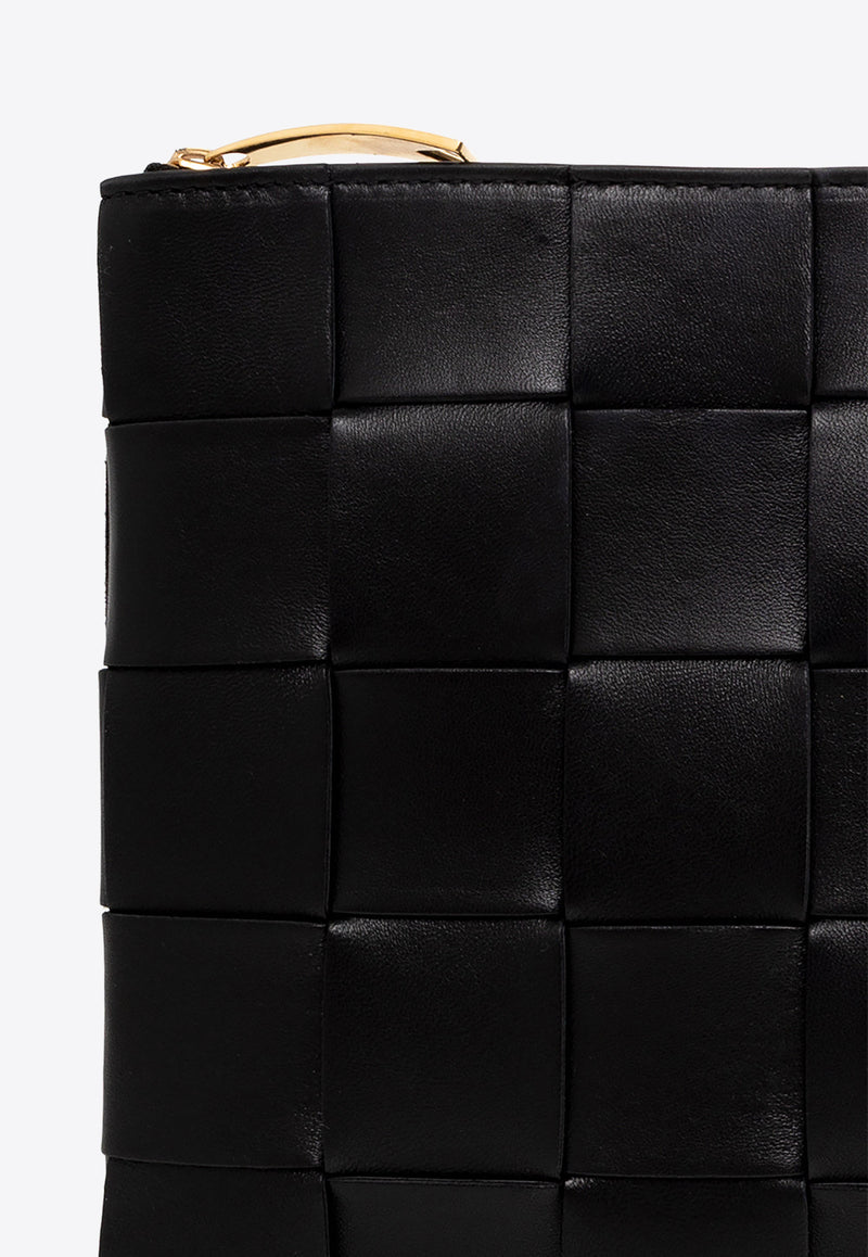 Bottega Veneta Medium Cassette Zip Pouch in Intrecciato Leather Black 652931 VCQC1-8425