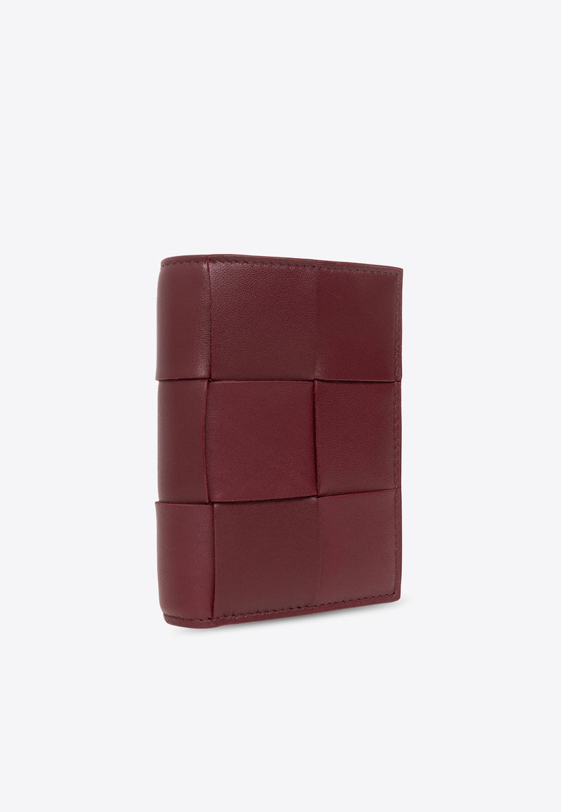 Bottega Veneta Small Cassette Bi-Fold Wallet in Intrecciato Leather Bordeaux 706010 VCQC4-6208