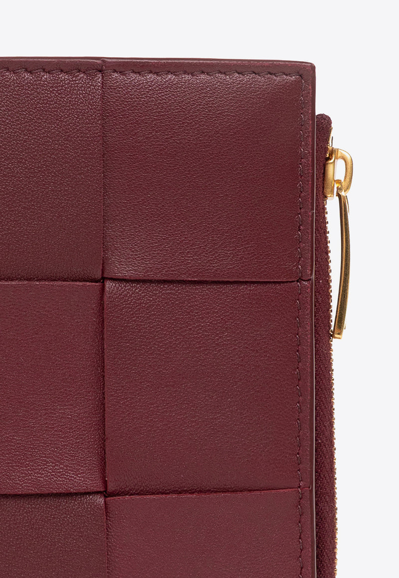 Bottega Veneta Small Cassette Bi-Fold Wallet in Intrecciato Leather Bordeaux 706010 VCQC4-6208