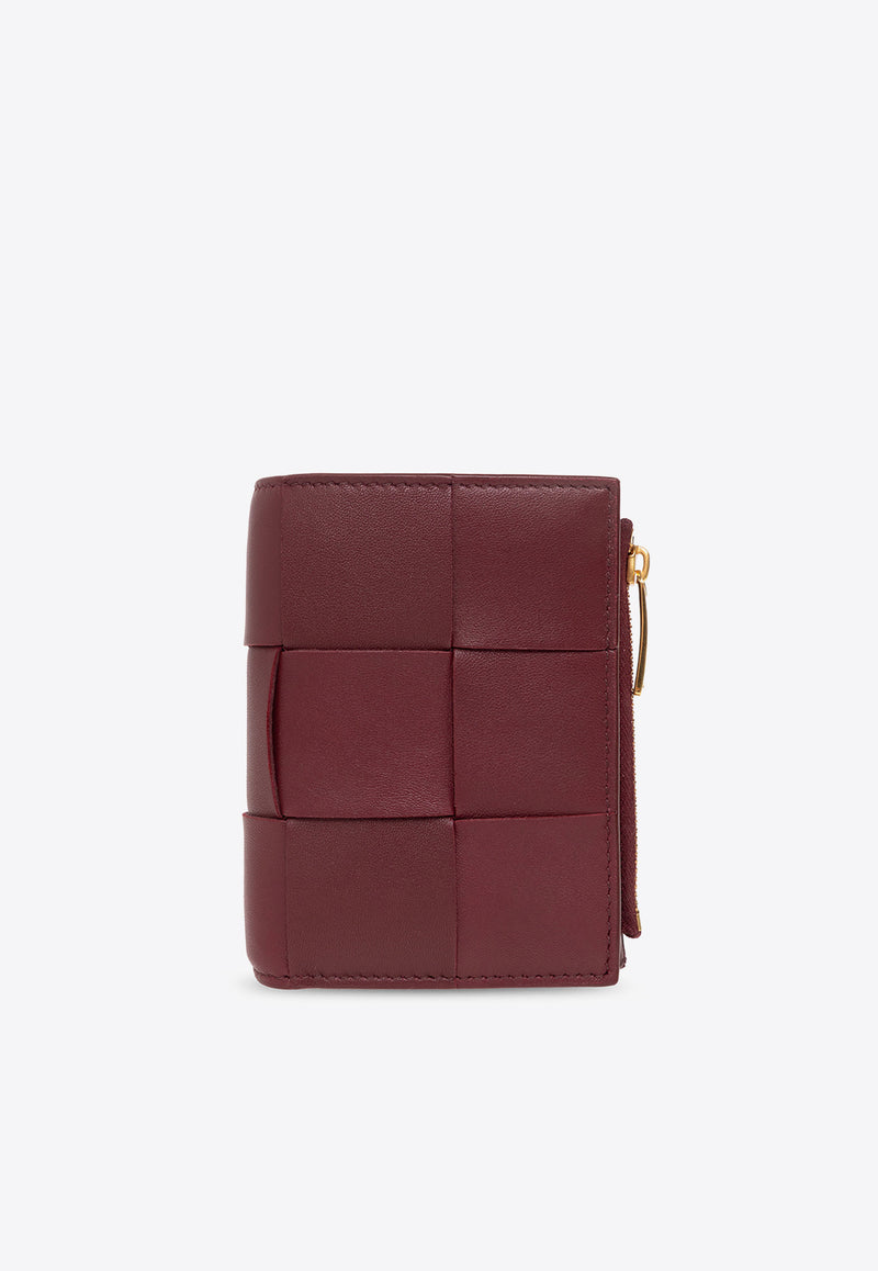 Bottega Veneta Small Cassette Bi-Fold Wallet in Intrecciato Leather Bordeaux 706010 VCQC4-6208