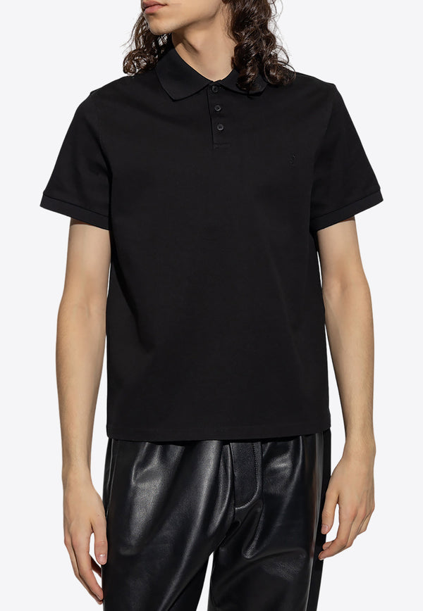 Saint Laurent Cassandre Embroidered Boxy Polo T-shirt Black 712300 YB2OC-1000