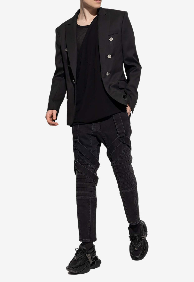 Balmain Single-Breasted Wool Blazer Black AH1SI316 WB09-0PA