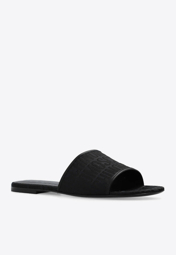 Moschino Logo Jacquard Flat Sandals Black MN28011C1G 101-000