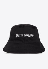 Palm Angels Kids Boys Logo Embroidered Bucket Hat Black PBLA001F22 FAB002-1001