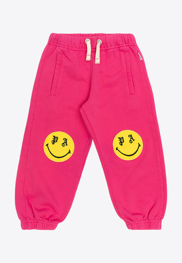 Palm Angels Kids Girls Smiley Patch Track Pants Pink PGCH001S23 FLE003-3215