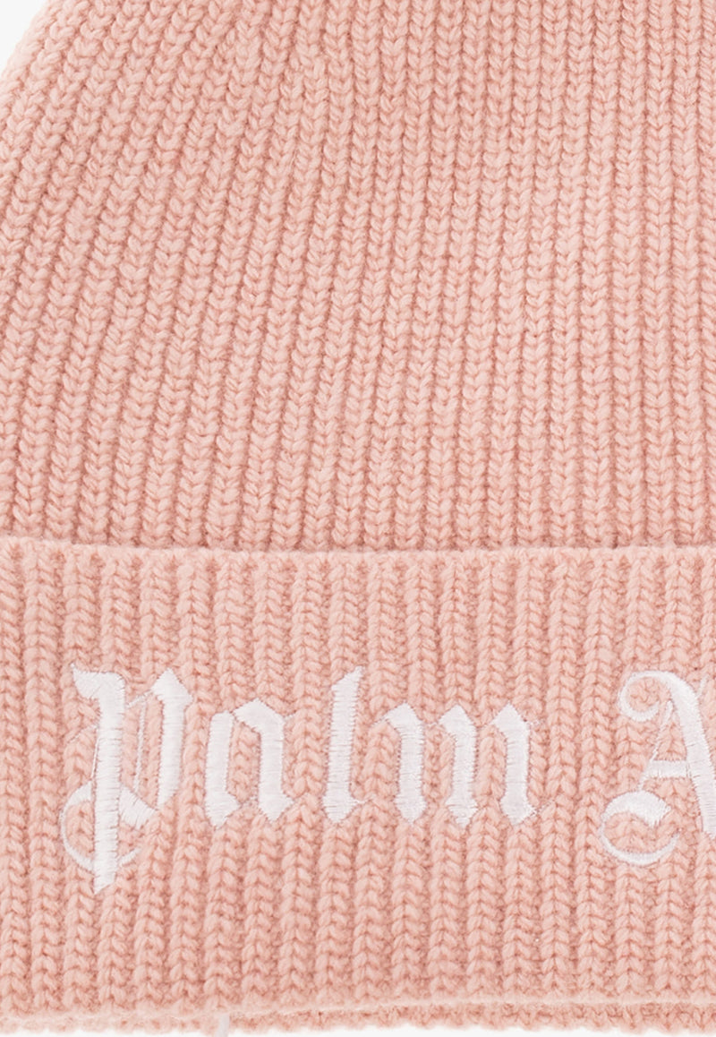 Palm Angels Kids Girls Logo Embroidered Beanie Pink PGLC005F22 KNI001-3001