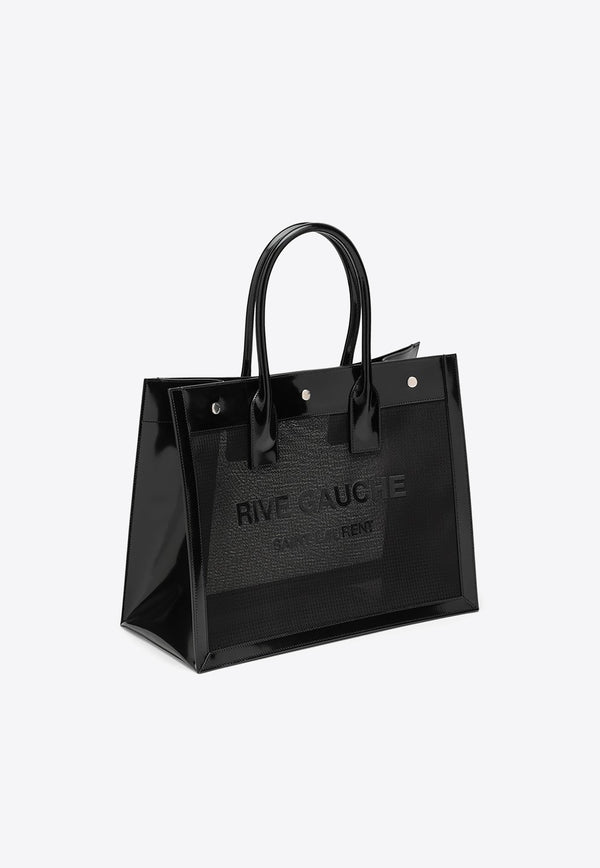 Saint Laurent Small Rive Gauche Tote Bag in Leather and Mesh Black 743153FABXI/M_YSL-1000
