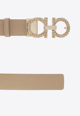 Salvatore Ferragamo Crystal-Embellished Gancini Buckle Belt 23B727 DONNA H 25 750831-CASHEW Beige