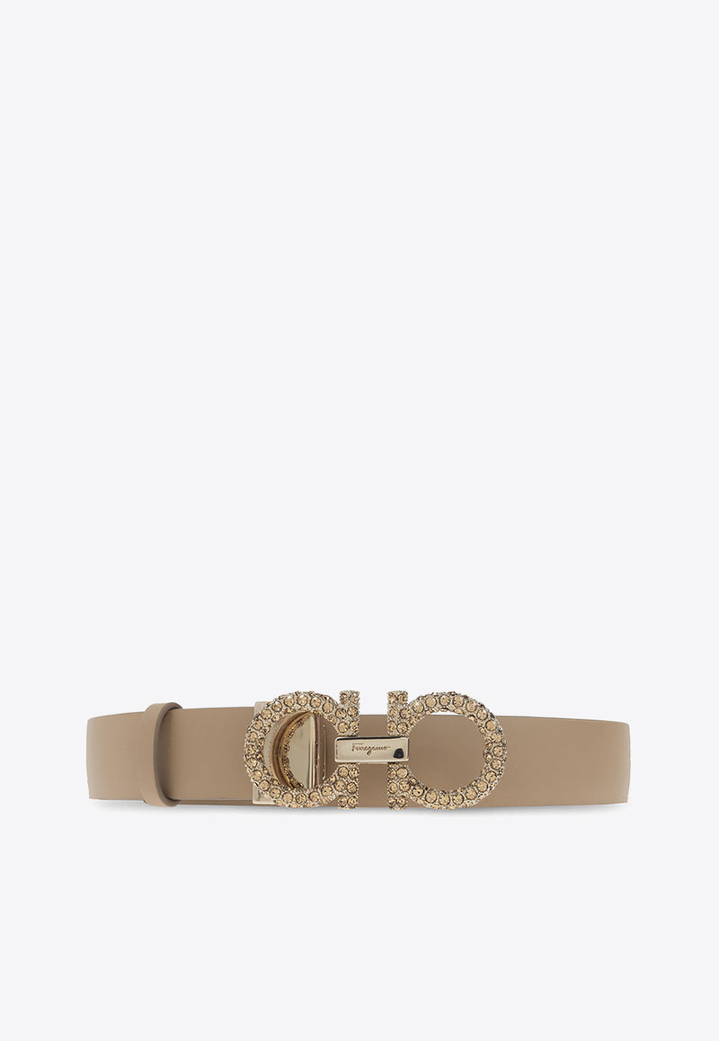 Salvatore Ferragamo Crystal-Embellished Gancini Buckle Belt 23B727 DONNA H 25 750831-CASHEW Beige