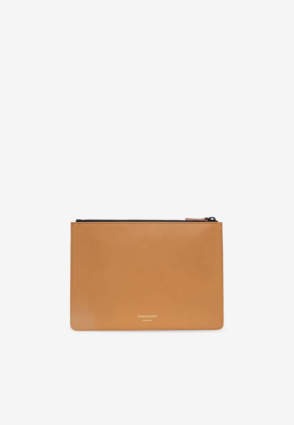 Common Projects Logo-Detail Leather Pouch Bag SMALL FOLIO 9184 0-TAN 1302