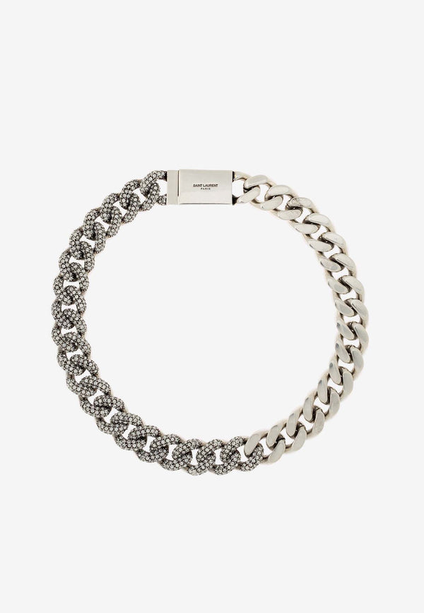 Saint Laurent Embellished Curb-Chain Necklace Silver 692808 Y1526-8368