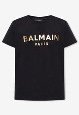 Balmain Metallic Logo Print Crewneck T-shirt Black AH1EF000 BB29-EAD