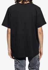 Balmain Velvet-Flocked Logo Crewneck T-shirt Black AH1EG010 BB99-EAD