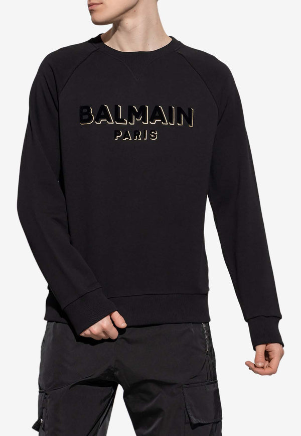 Balmain Velvet-Flocked Logo Sweatshirt Black AH1JQ005 BB99-EAD